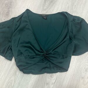 Forever 21 Dark Green Size Small Vneck Crop Top